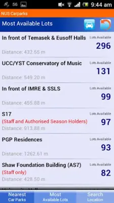 NUS Carparks android App screenshot 2